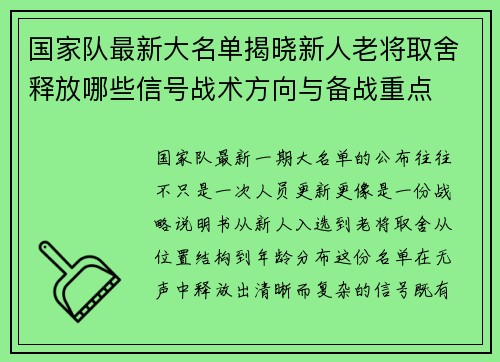 国家队最新大名单揭晓新人老将取舍释放哪些信号战术方向与备战重点